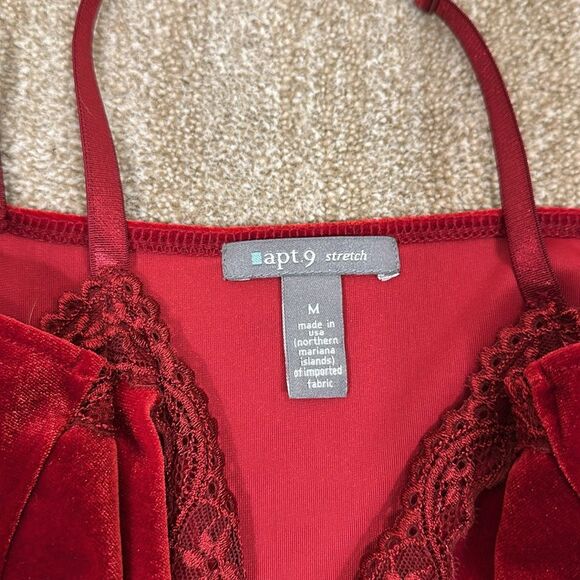 Apt. 9 Stretch Red Velvet Lace Y2K Cami Adjustable Straps Women Size Medium - Picture 5 of 7